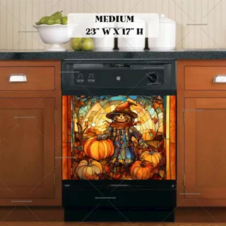 Preview of Stained Glass Scarecrow and Pumpkins magnet in Medium size.