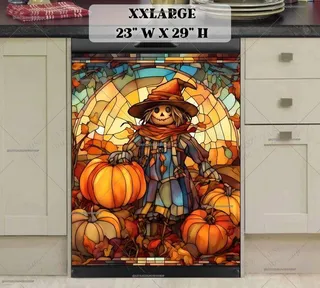 Preview of Stained Glass Scarecrow and Pumpkins magnet in XX Large size.