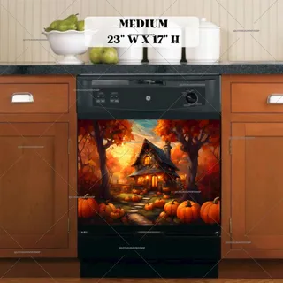 Preview of Stained Glass Pumpkin Cottage magnet in Medium size.