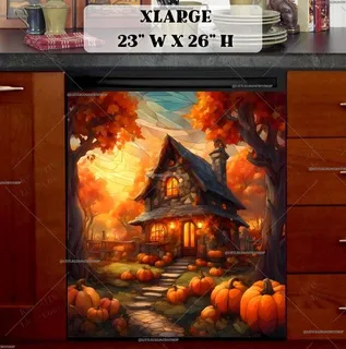 Preview of Stained Glass Pumpkin Cottage magnet in Extra Large size.