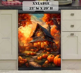 Preview of Stained Glass Pumpkin Cottage magnet in XX Large size.