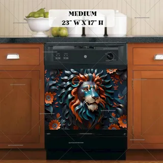 Preview of Metallic Lion with Flowers magnet in Medium size.