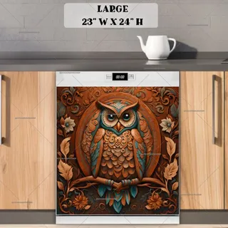 Preview of Tooled Leather Owl on a Branch magnet in Large size.