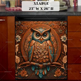 Preview of Tooled Leather Owl on a Branch magnet in Extra Large size.