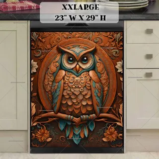 Preview of Tooled Leather Owl on a Branch magnet in XX Large size.