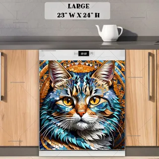 Preview of Beautiful Mosaic Cat magnet in Large size.