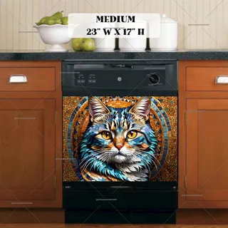 Preview of Beautiful Mosaic Cat magnet in Medium size.