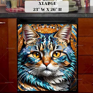 Preview of Beautiful Mosaic Cat magnet in Extra Large size.