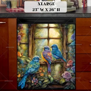 Preview of Cute Bluebirds in the Cottage Window magnet in Extra Large size.