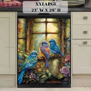 Preview of Cute Bluebirds in the Cottage Window magnet in XX Large size.