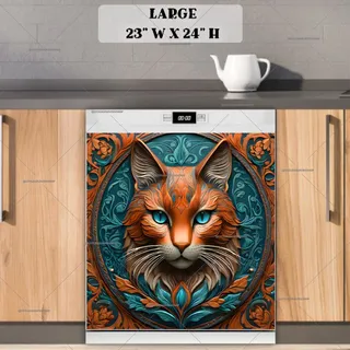 Preview of Stunning Tooled Leather Cat magnet in Large size.