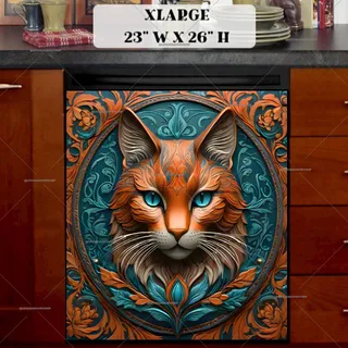 Preview of Stunning Tooled Leather Cat magnet in Extra Large size.