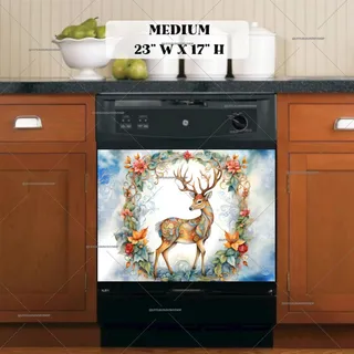 Preview of Christmas Deer with Flowers magnet in Medium size.