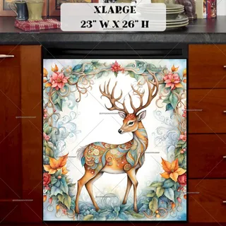 Preview of Christmas Deer with Flowers magnet in Extra Large size.