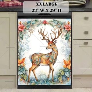 Preview of Christmas Deer with Flowers magnet in XX Large size.