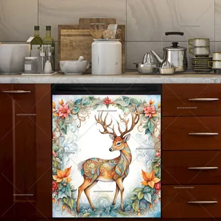 Preview of Christmas Deer with Flowers magnet.