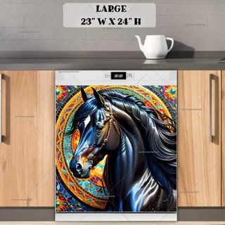 Preview of Gorgeous Mosaic Black Horse magnet in Large size.