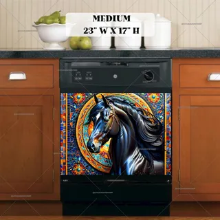 Preview of Gorgeous Mosaic Black Horse magnet in Medium size.