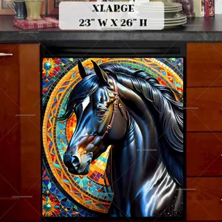 Preview of Gorgeous Mosaic Black Horse magnet in Extra Large size.