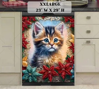 Preview of Stained Glass Christmas Kitten magnet in XX Large size.