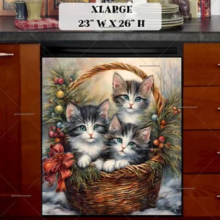 Preview of Christmas Kittens in a Basket magnet in Extra Large size.