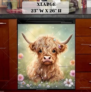 Preview of Scottish Highlander Baby Cow magnet in Extra Large size.