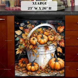 Preview of Pumpkin Bucket and Leaves magnet in Extra Large size.