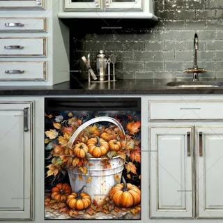 Preview of Pumpkin Bucket and Leaves magnet.