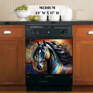 Preview of Beautiful Mosaic Black Stallion magnet in Medium size.