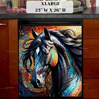 Preview of Beautiful Mosaic Black Stallion magnet in Extra Large size.