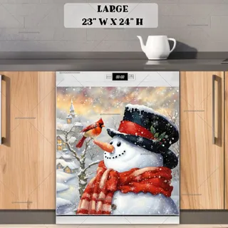 Preview of Cute Snowman with a Cardinal magnet in Large size.