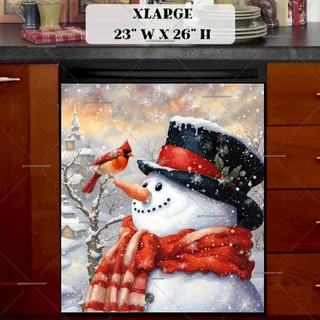 Preview of Cute Snowman with a Cardinal magnet in Extra Large size.