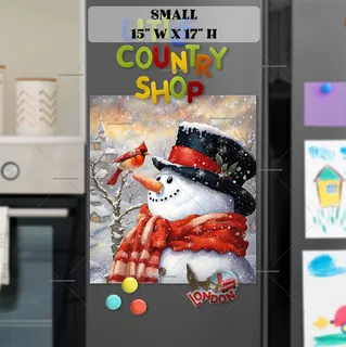 Preview of Cute Snowman with a Cardinal magnet in Small size.