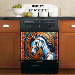 Preview of Beautiful Mosaic White Stallion magnet in Medium size.