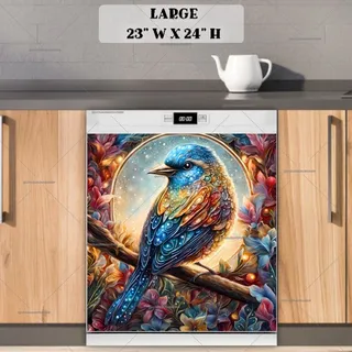 Preview of Stained Glass Colorful Bird magnet in Large size.