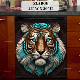 Preview of Gorgeous Tooled Leather Tiger magnet in Extra Large size.