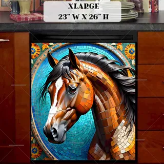 Preview of Beautiful Mosaic Brown Stallion magnet in Extra Large size.