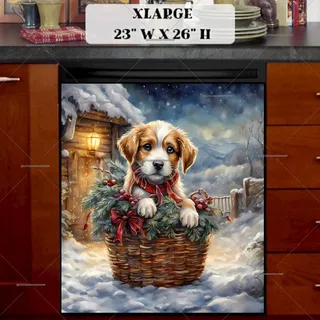 Preview of Christmas Puppy in a Basket magnet in Extra Large size.