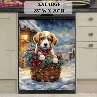 Preview of Christmas Puppy in a Basket magnet in XX Large size.