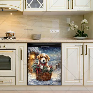 Preview of Christmas Puppy in a Basket magnet.