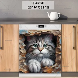 Preview of Kitten in the Garden Wall Hole magnet in Large size.