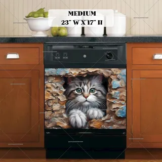 Preview of Kitten in the Garden Wall Hole magnet in Medium size.