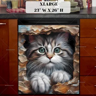 Preview of Kitten in the Garden Wall Hole magnet in Extra Large size.