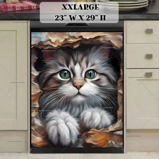Preview of Kitten in the Garden Wall Hole magnet in XX Large size.