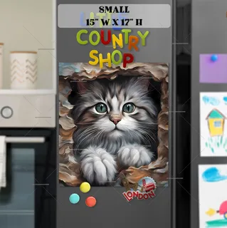 Preview of Kitten in the Garden Wall Hole magnet in Small size.
