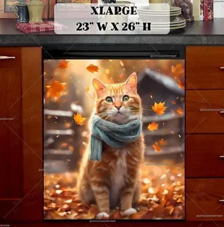 Preview of Farmhouse Kitten and Falling Leaves magnet in Extra Large size.