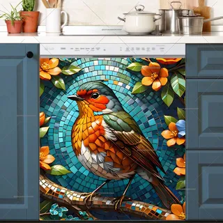 Preview of Beautiful Mosaic Robin magnet.