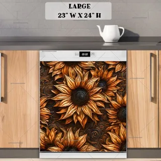 Preview of Tooled Leather Sunflowers magnet in Large size.