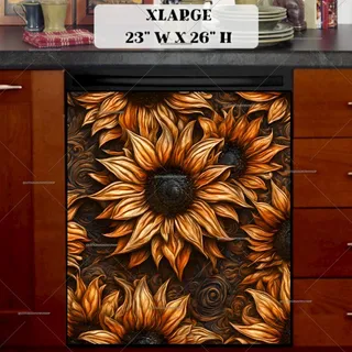 Preview of Tooled Leather Sunflowers magnet in Extra Large size.