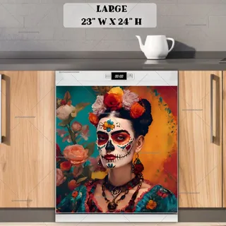 Preview of Sugar Skull Frida Kahlo magnet in Large size.